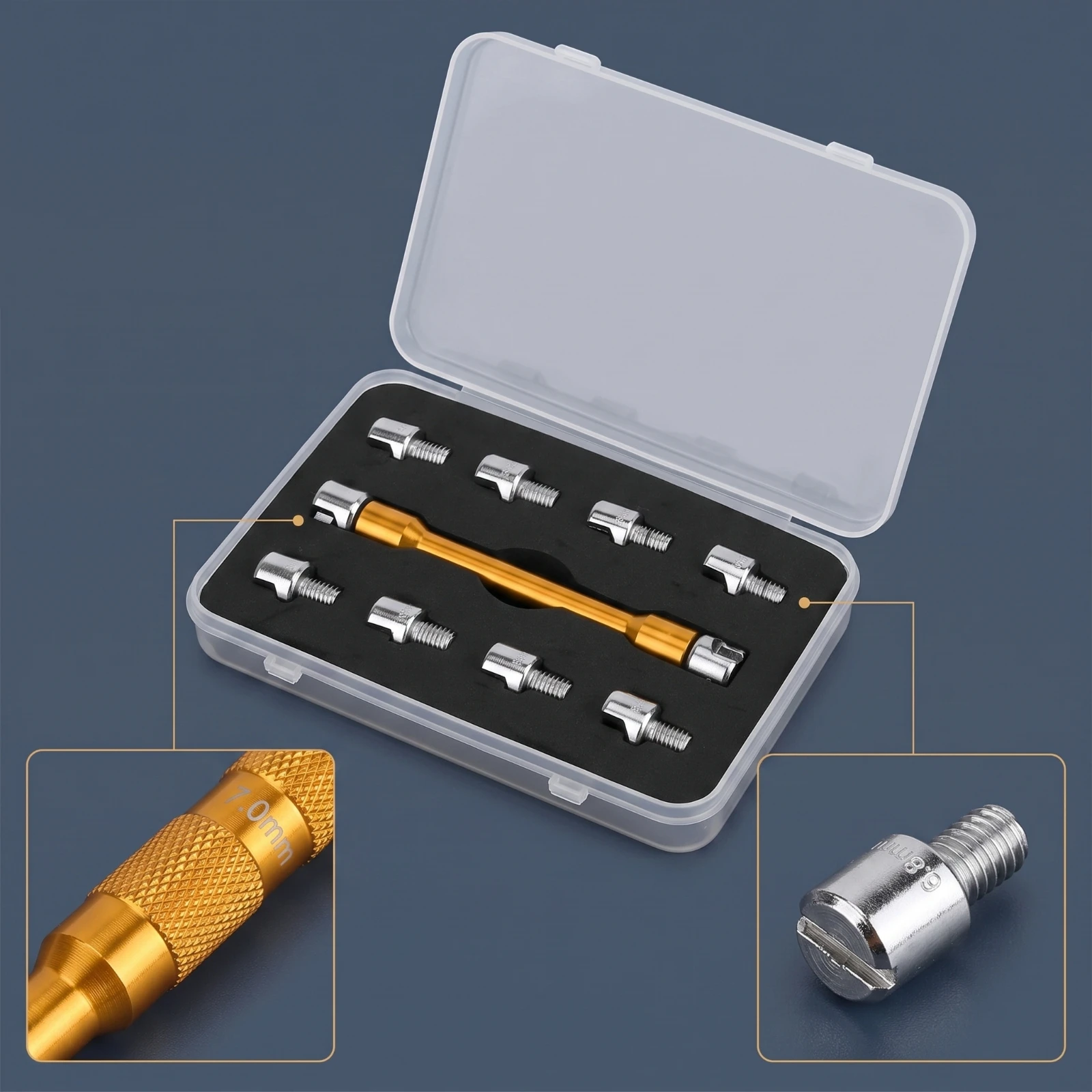 Motorcycle Spoke Wrench Kit Compact Spoke Wrench Kit with Interchangeable Heads Tool Adjustable Organized for Motorcyclists