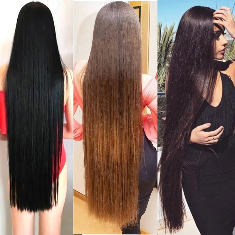 وصلة شعر صناعية طويلة ومستقيمة غير مرئية بطول 32 بوصة/40 بوصة، قطعة شعر صناعية باللون الأسود والبني للنساء