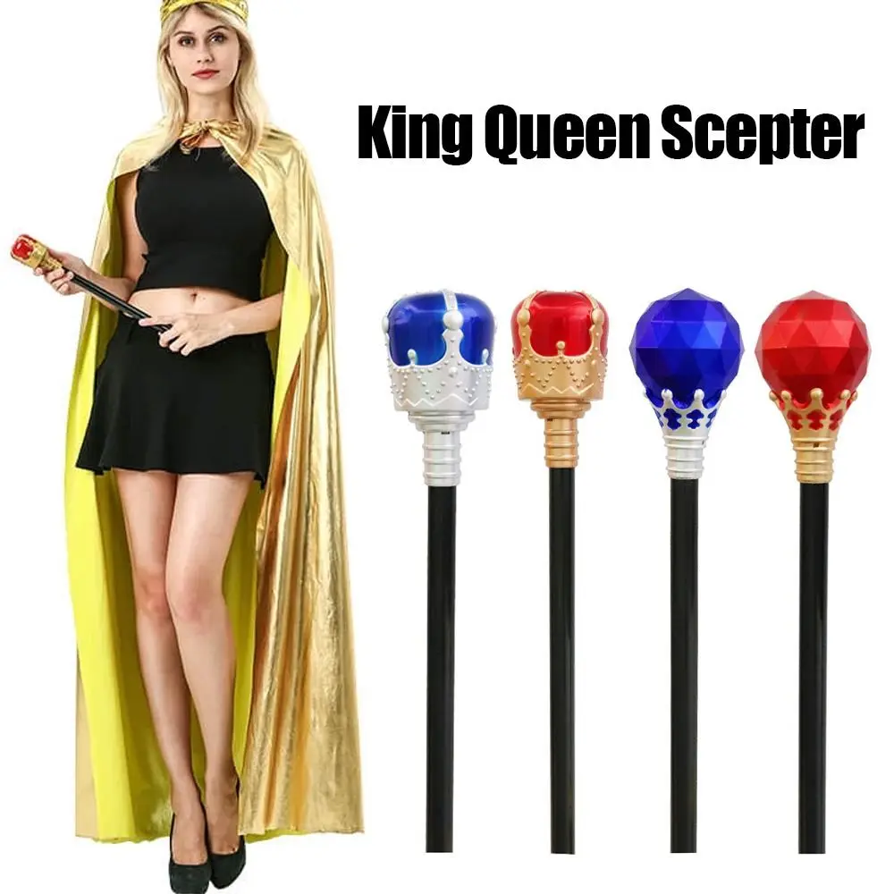 Durable Plastic King Queen Scepter Red/Blue Performance Princess Prince Cane Halloween Dress Up Cosplay Props Hand Wand Boy