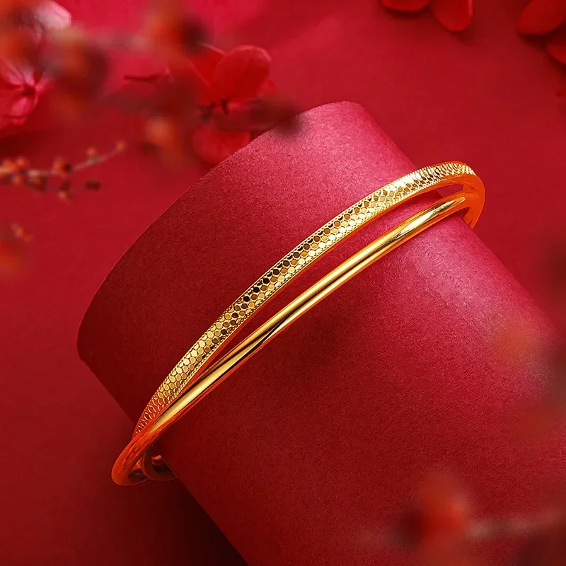 9999 Real Gold 24K Light Luxury Niche Premium Double Ring Dragon Scale Bracelet Explosive Flash Bouncing Honeycomb Prime