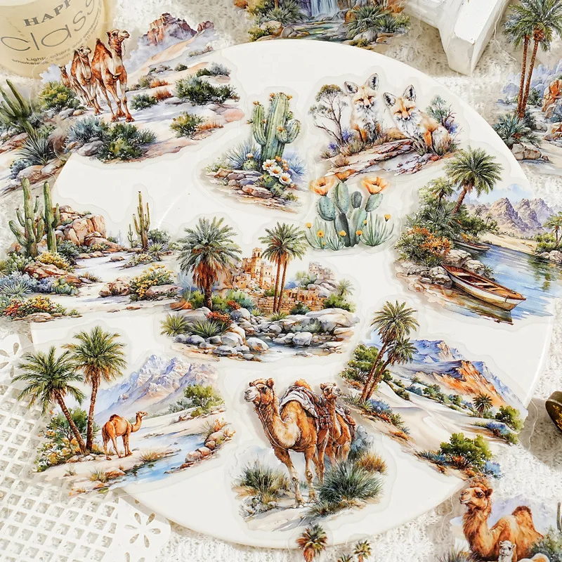 الجبل والنهر في سلسلة الفن خمر شجرة الغابات المشهد PET ملصق الإبداعية DIY مجلة المواد الكولاج القرطاسية