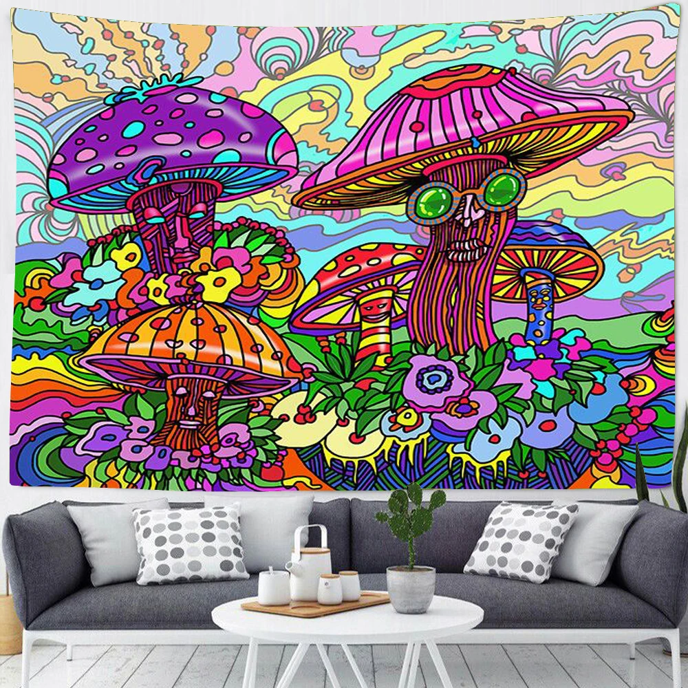 Psychedelic Witchcraft Meditation Tapestry Background Cloth Wall Hanging Cartoon Hippie Boho Mandala Room Rug Tablecloth