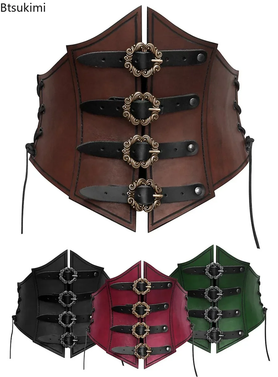 

Medieval Vintage Corset PU Leather Wide Corset Waist Strap Steampunk Viking Knight Waistband Cosplay Costume Accessories Unisex