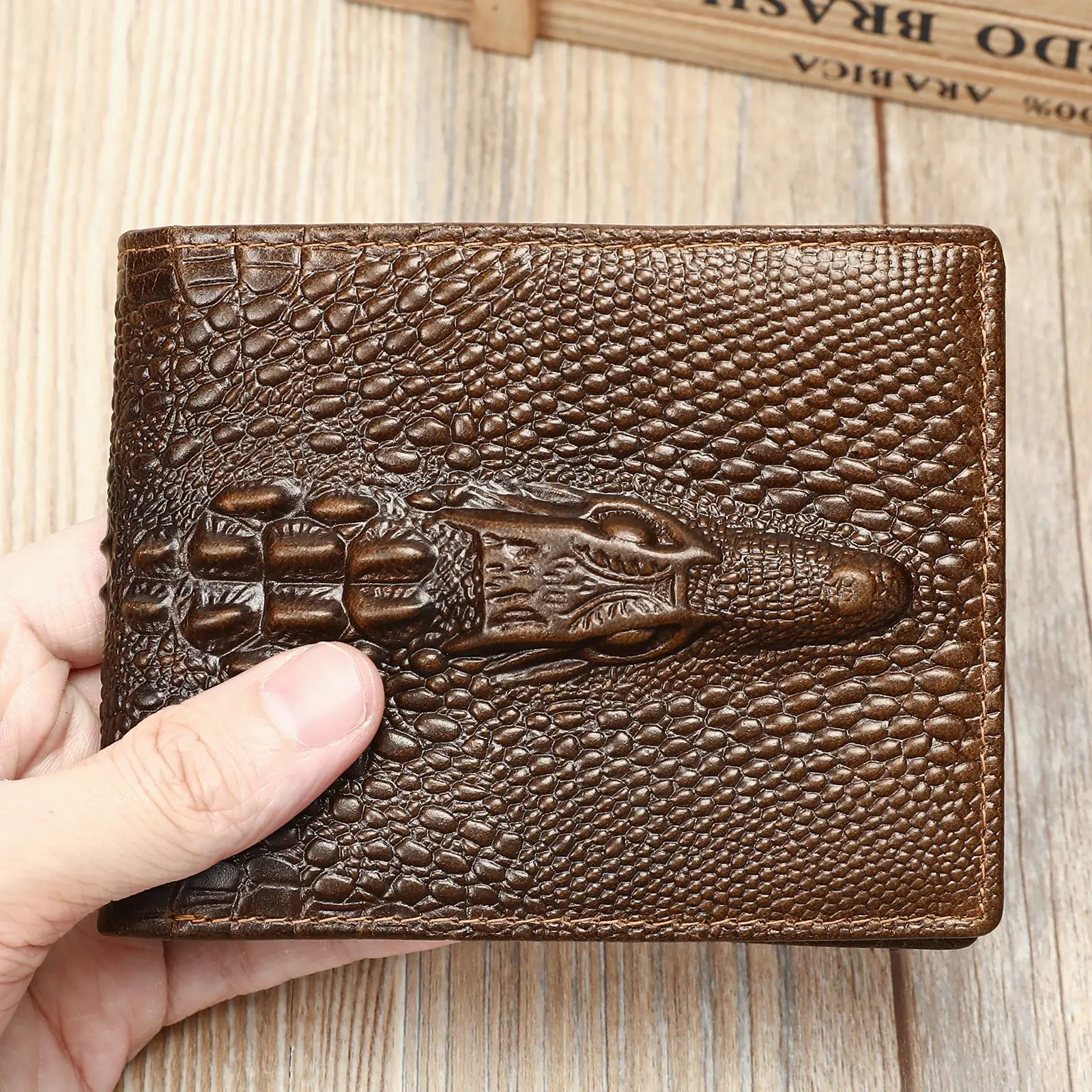 

Men's Vintage Embossed Crocodile Top Grain Leather Short Bifold Wallet | High-End Multi-Card Retro Billfold with Coin Pocket