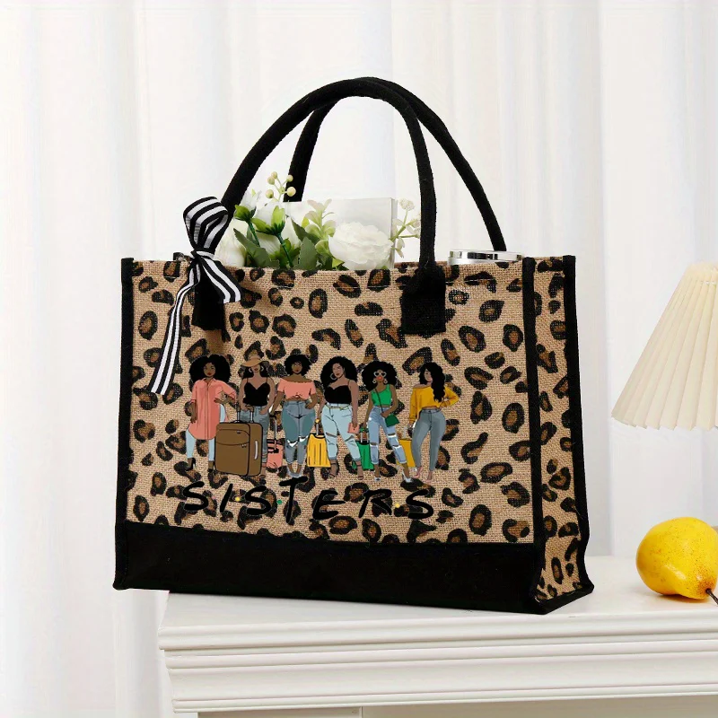 New Models Trendy Beauty Printed Tote Bag Large Capacity Handbag Travel Tote Bag Sisters Shopping Bag Linen Handbag