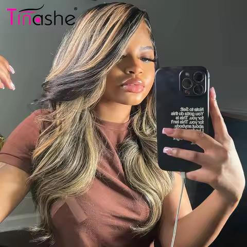 Tinashe Wear&amp;Go Curtain Bangs Layered Cut Highlight Wig Glueless Body Wave Wig Human Hair 6×5 Pre Bleached HD Lace Closure Wig