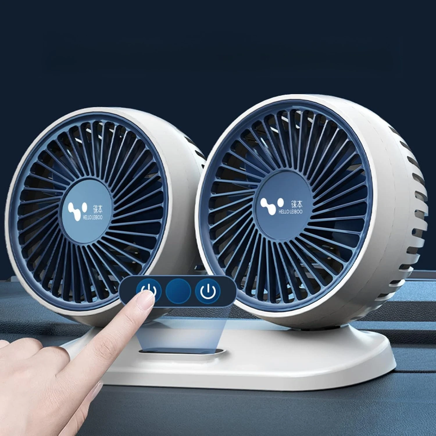 

Car Cooling Fan Double Head 360° Adjustable Independent Switch 3-Speed USB Electric Fan Low Noise for Office Home Desk