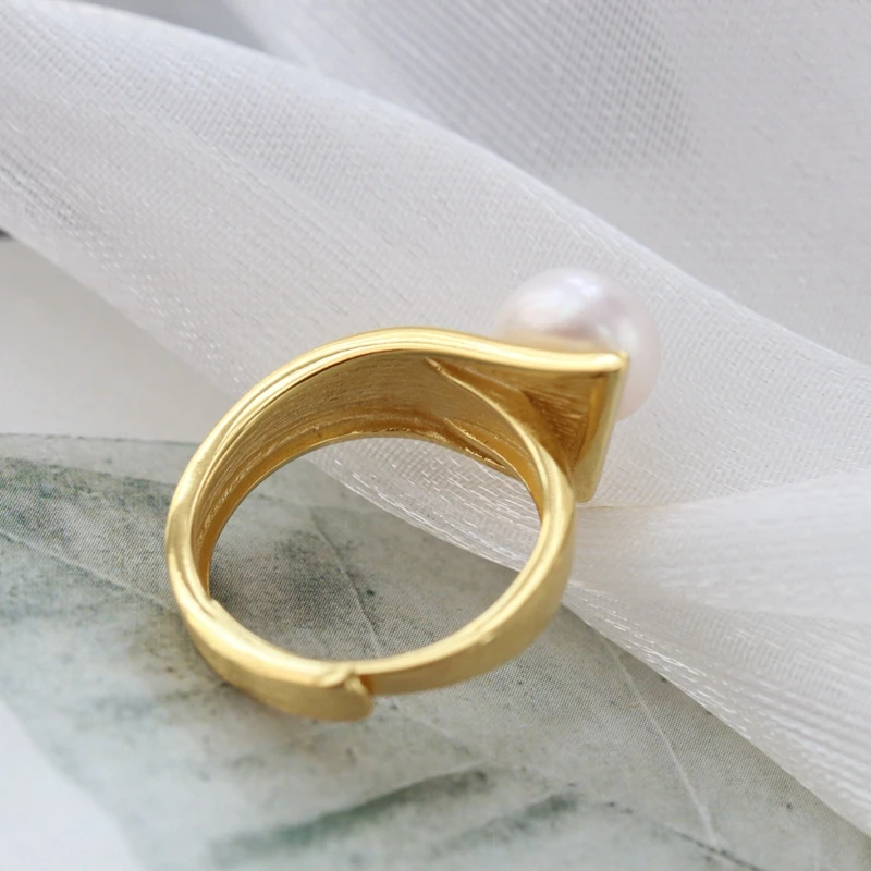 Authentic 925 Sterling Silver Geometric Trapezoid Ring Inlaid Natural Freshwater Pearl 18K Gold Plated Rings Fine Jewelry Gift - Image 2