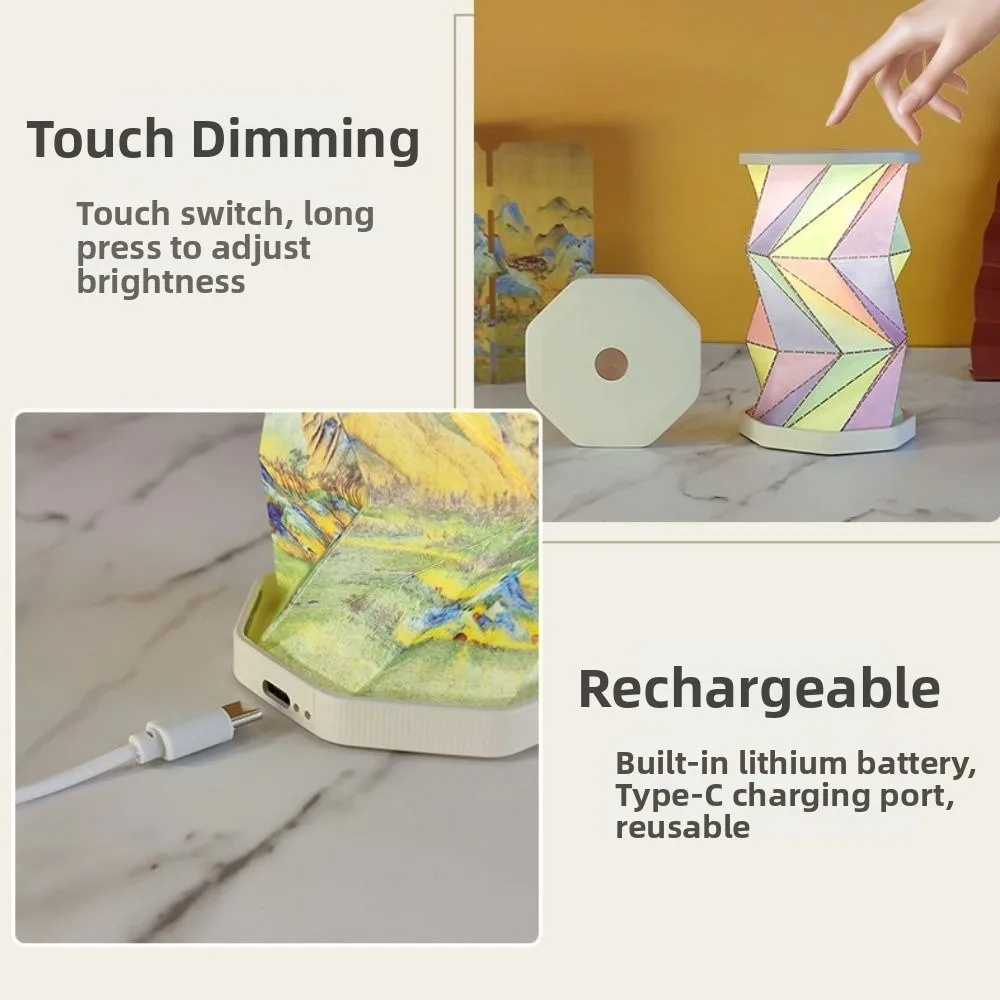 Portable Folding Table Lamp Dimmable Rechargeable Foldable Desk Light Home Decor Paper Lantern Night Light Bedroom Living Room
