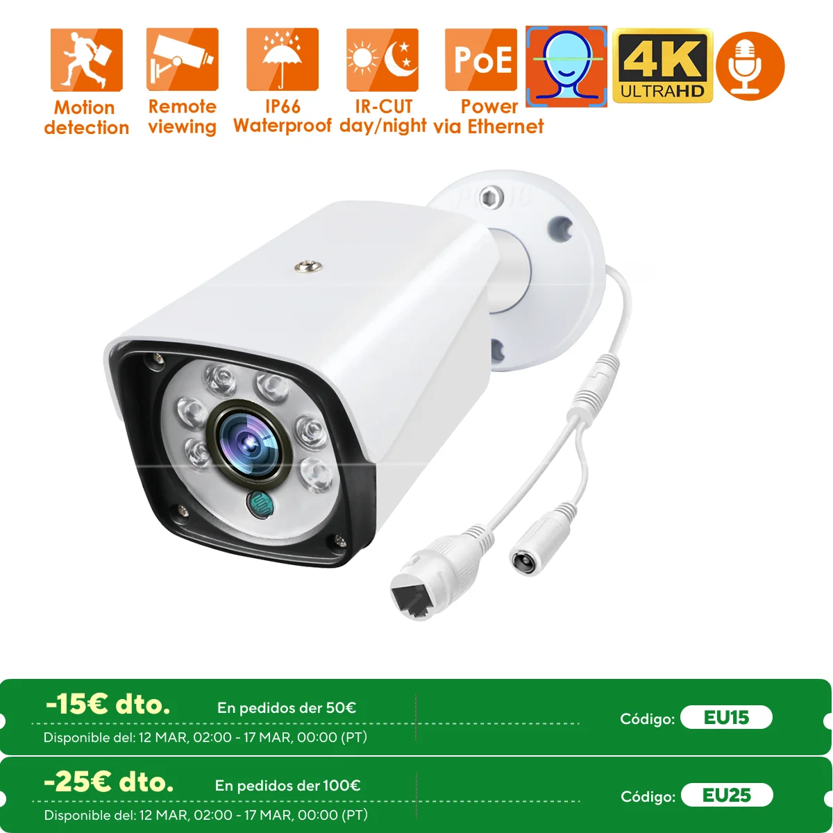 4k 8MP POE IP ONVIF H.265 Audio Record CCTV Camera Face Detection 5MP Waterproof IP66 Outdoor Security Video Surveillance XMEYE