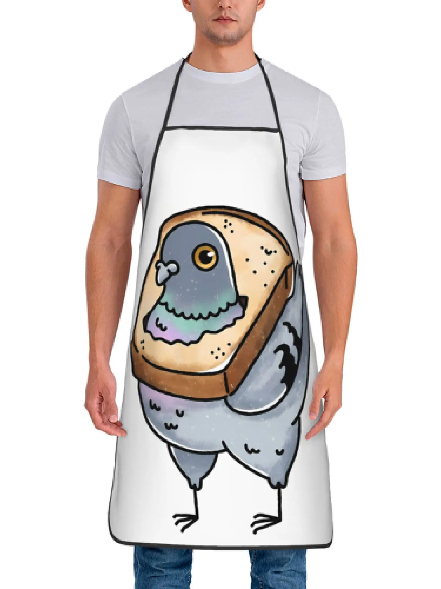 Creative Design Kitchen Apron with Pigeon Toast Bread Funny Design Apron for Women Men Cooking Accessories