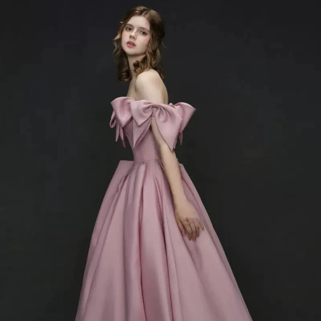 Rose Pink Bridesmaid Dress A Line Bow Princess Off Shoulder Strapless Customize Bridal Engagement Party Evening Homecoming Gown