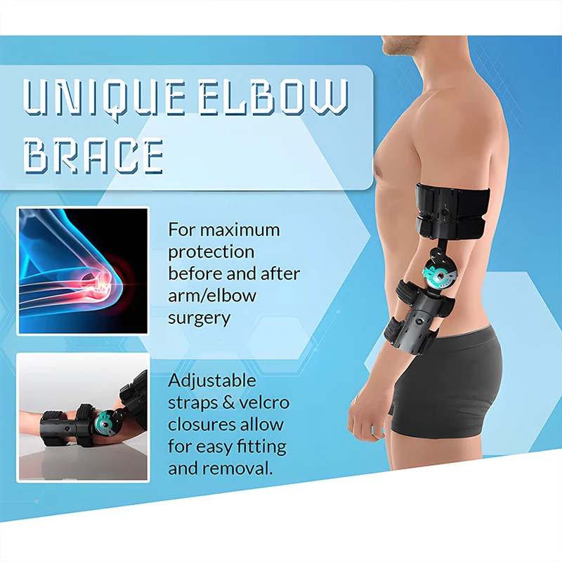 Hinged ROM Elbow Brace with Strap Post OP Arm Cast Elbow Stabilizer Splint Support Injury Recovery Fracture Rehabilitation