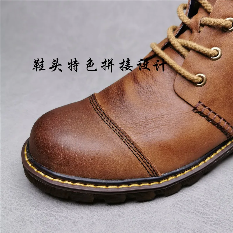 High quality cowhide nostalgic retro brown outdoor men\'s boots leather bare boots combat boots motorcycle boots