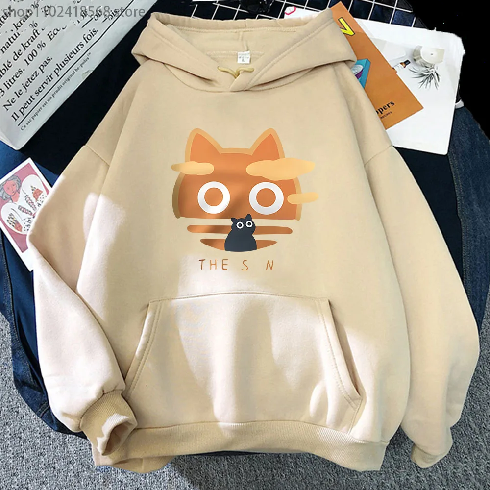 The Sun Orange Cat Graphic Hoodies Fun Long Sleeve Casual Y2k Clothes Long Sleeve Winter Fleece Tops Harajuku Men Women Pullover