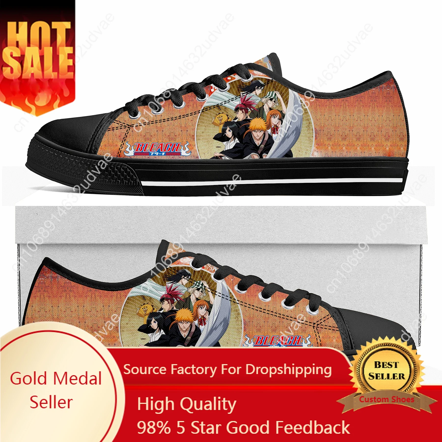 

Cartoon Bleach Kurosaki Ichigo Low Top Sneakers Mens Womens Teenager High Quality Canvas Sneaker Couple Shoes Custom Black Shoe