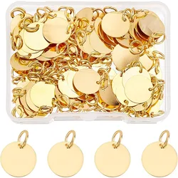 100 Stuks Messing Stempelen Blanco Tag Bedels 12Mm Platte Ronde Metalen Stempels Labels Gouden Blanks Hangers Met Jump Ring
