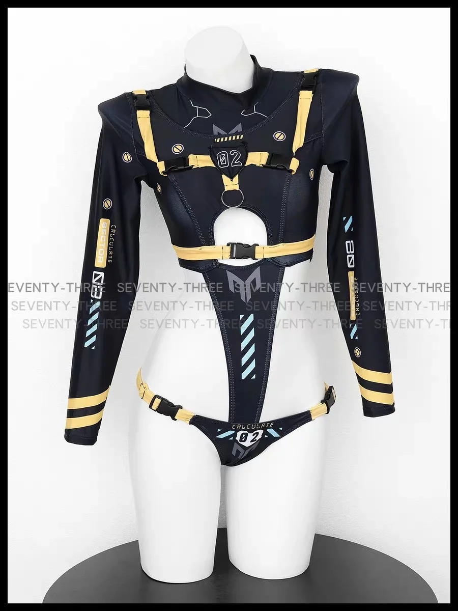 Cyber Macacão Cosplay Mecânico para Mulheres, Maiô Sexy, Punk, Oco Out, Trajes Sukumizu, Swimwear, Bodysuit