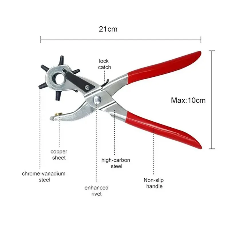 Leather Belt Hole Punch Plier Eyelet Puncher Revolve Sewing Machine Bag Setter Tool Watchband Strap Household Leathercraft