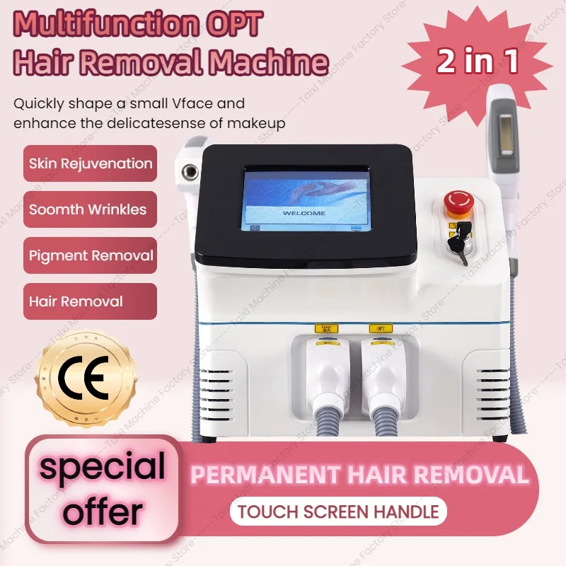 

OPT IPL 2 In 1 Professional Hair Removal Diode Laser Freezing Point Painless ND YAG Tattoo Rejuvenation Freckle Removing Machine