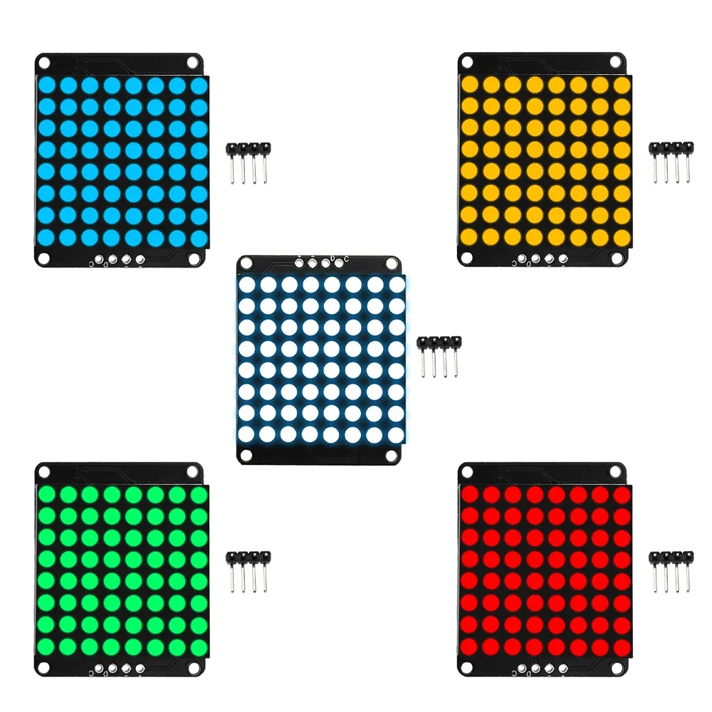 

HT16K33 I2C LED driver 8X8 matrix common cathode LED dot matrix display module 4Pin bent pin red, green, white, blue, yellow
