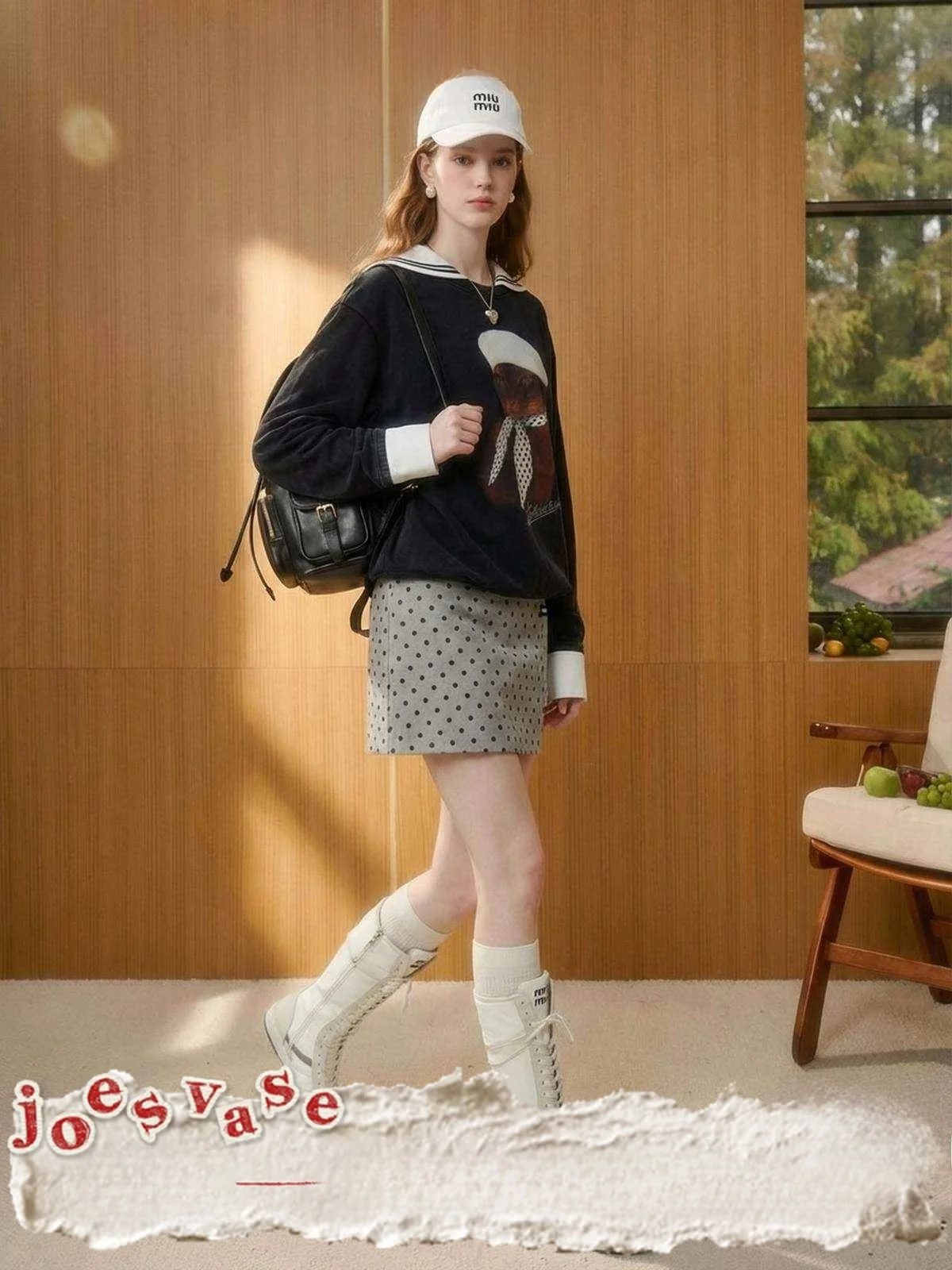 

Lab Peach Color Polka Dot ter Ne Dr Women's Slim Fit ort Skirt Vintage Sle Long Sve Printed Fabric