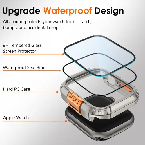 Imagen 2 del producto Caja de reloj de Metal + PC para Apple Watch Ultra 3/2, cubierta protectora de pantalla de vidrio de 49mm para Iwatch 11 10 9 8 7 6 5 SE 46mm 45mm 44mm