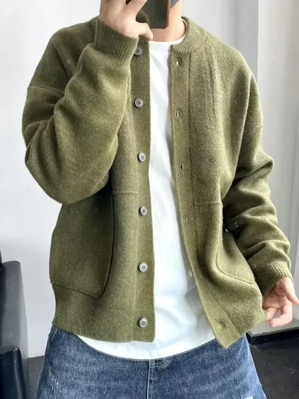 

2023 New Knit Jacket Cardigan Men Luxury Fashion Knitted Sweater Round Neck Loose Sweater Coat Boutique Men's Clothing