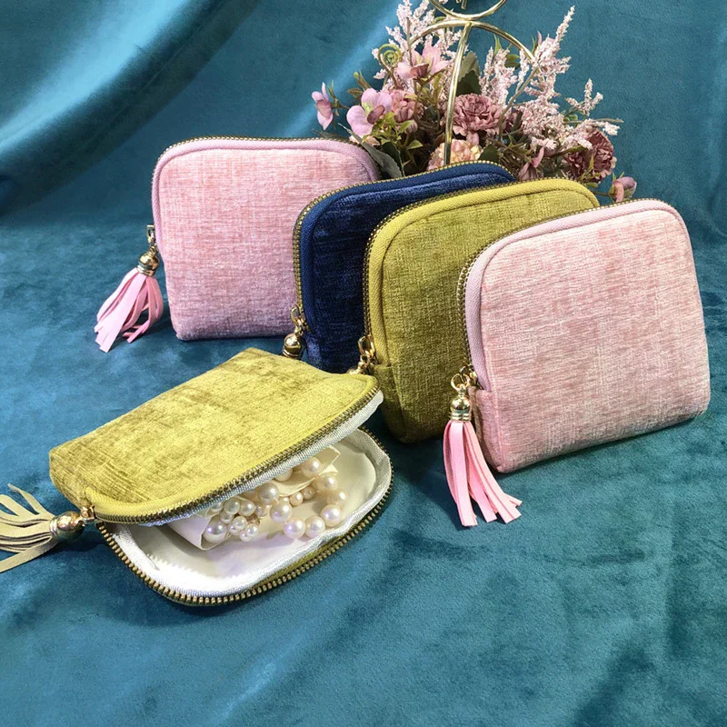 

tipoCClarlajektLuxury Чехол для ювелирных изделий из синели с кисточкой Плюшевый дорожный футляр для ювелирных изделий ручной работы Элегантный подарок для женщин воздушное решение88larla