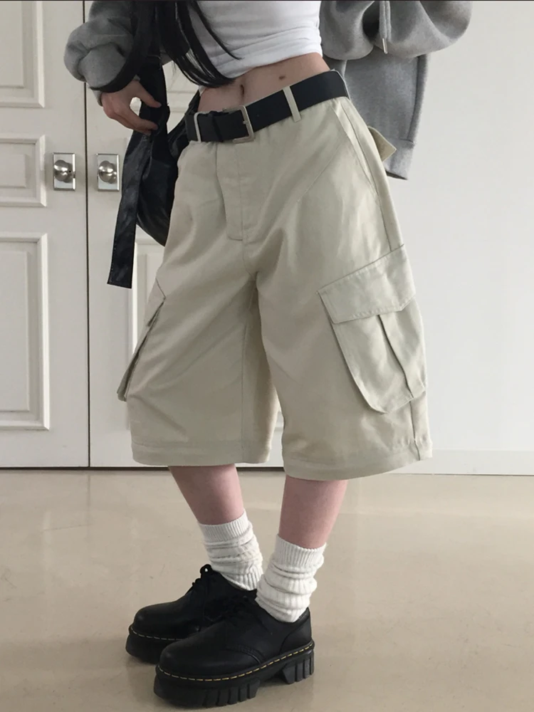 Amyway Casual Loose ket Design Workwear Pants Simple Spor Detachable Street Sle Commute Vintage Straight Leg Seven-Foot