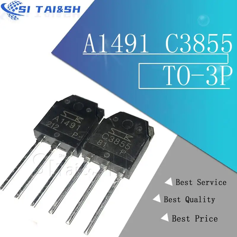 2PCS  A1491 C3855 (1PCS=2SA1491  1PCS=2SC3855) PNP TO-3P 200V 10A  integrated circuit