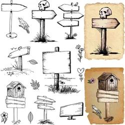 1pc Rustic Road Signs Clear Rubber Stamp Label Mailbox Farm Vintage Transparent Silicone Seals Stamp Retro for Journaling Card