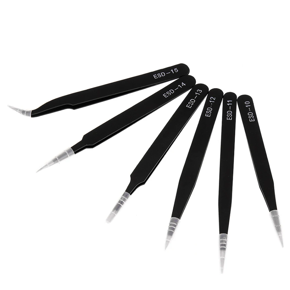 6x Tweezers For Soldering Professional Eyebrow Tweezers Set Eyelashes Tongs Extension Stickers Soldering Antistatic Repair Tools