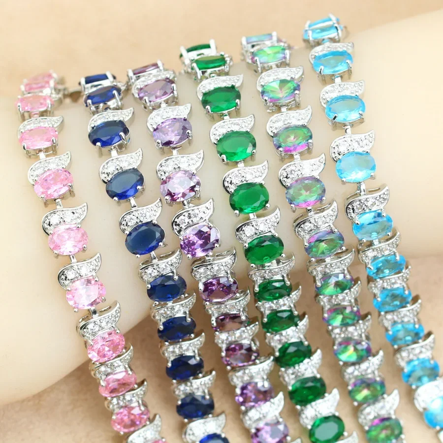 luxury More Color Zirconia 925 Silver Bracelet for Women Wedding Jewelry Birthday Gift