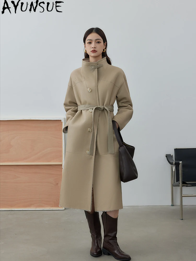 سترة من الجلد الحقيقي الراقية من AYUNSUE للنساء 2025 معاطف من فراء جلد الغنم الطبيعي ملابس شتوية دافئة للسيدات طراز طويل شوبانا Жenskয়া #2