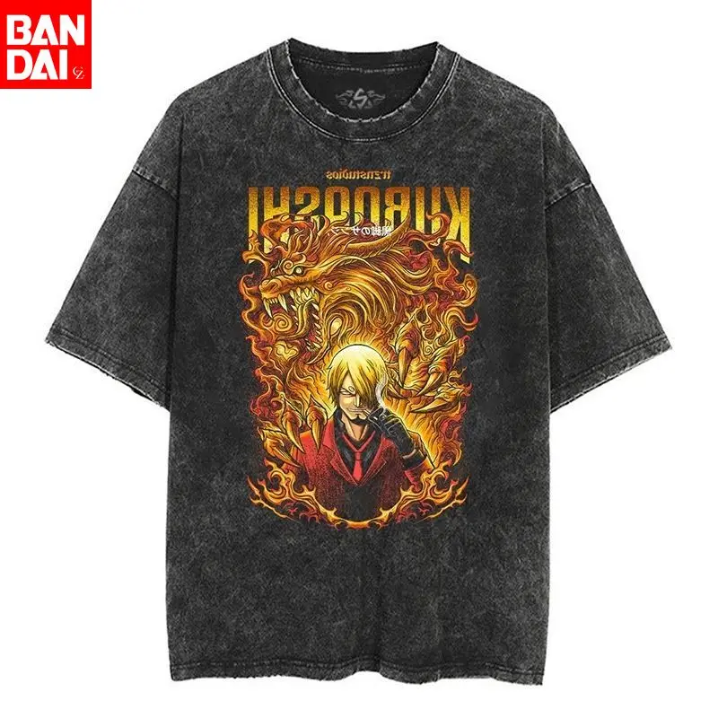 

Футболка мужская One Piece Portgas D. Ace Flame Fist & Ace Smile Beads с винтажным принтом, летняя, черная, оверсайз, аниме, 2026