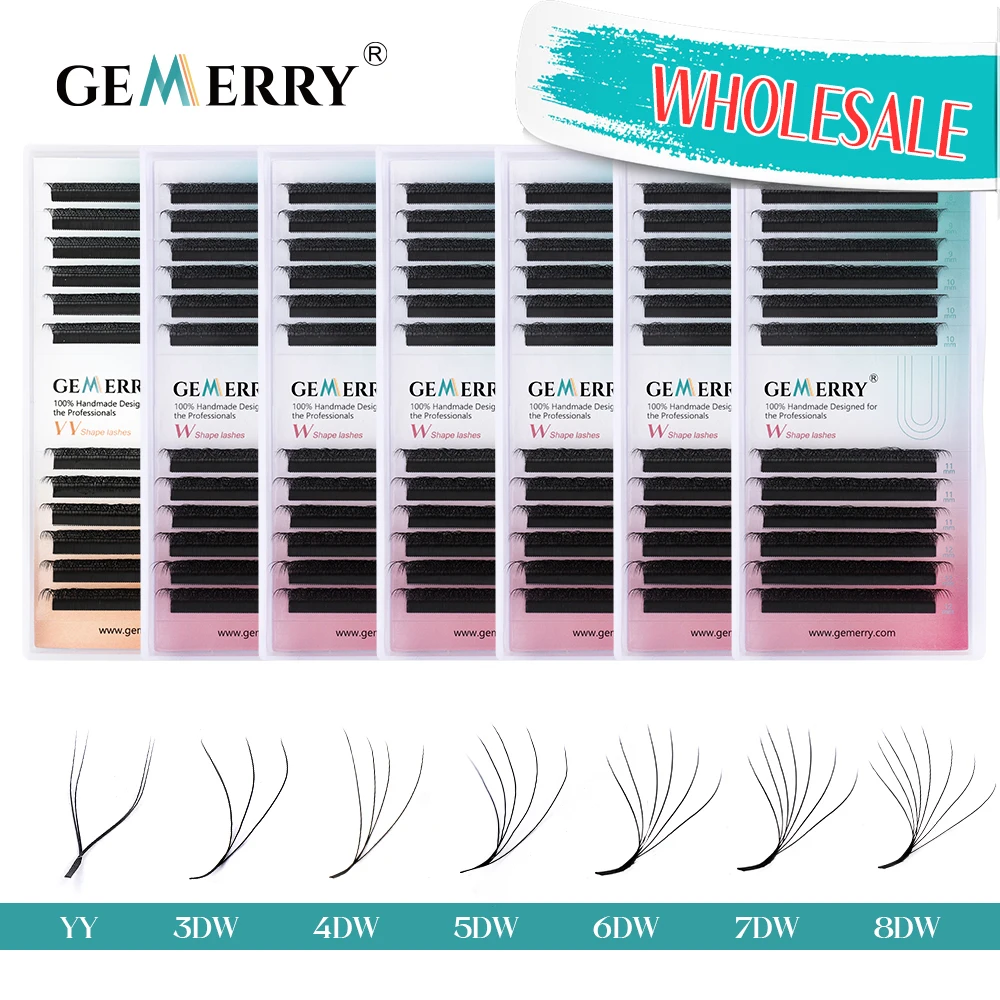 Gemerry YY Shaped Eyelash Extension Automatic Flowering W Shape Bloom 3D 4D 5D 6D 8D Premade Fans Eyelash Makeup Volume Lashes