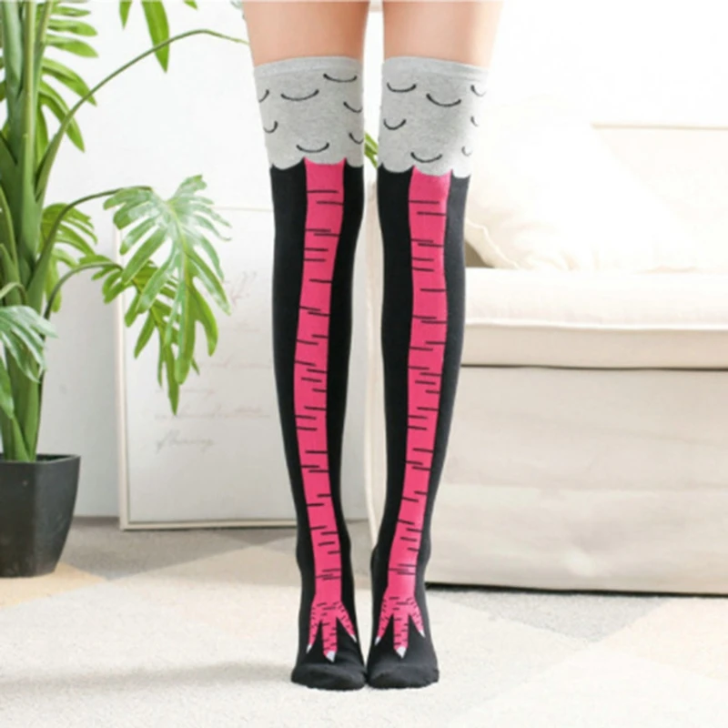 Fashion Chicken Paws Feet Long Socks Women 3D Print Socks Funny Cartoon Cotton Creative  Claw Ladies Above Knee High Sock носки