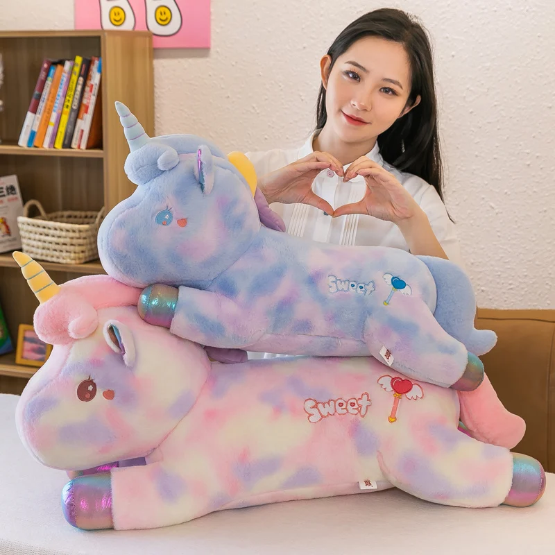 Unicórnio Kawaii Gigante Brinquedos de Pelúcia Animal Adorável, Cavalo Colorido, Almofada Longa, Boneca Macia, Casa, Decoração de Cama, Amante, Crianças, Presentes de Bebé, 60-100cm