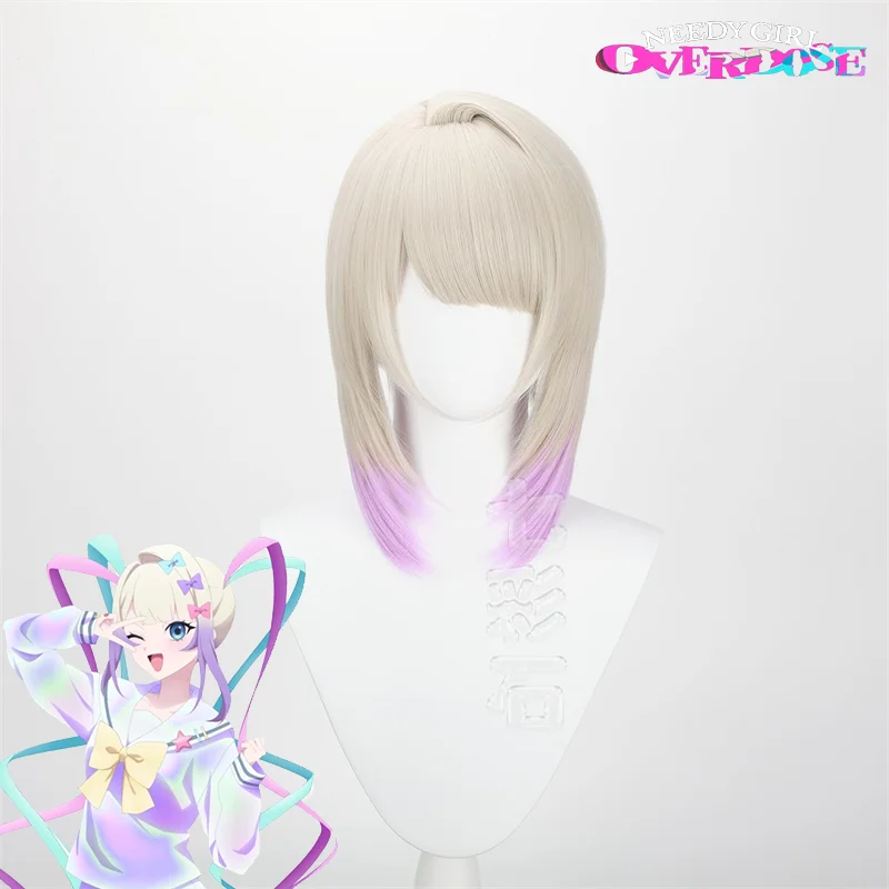 Anime Game NEEDY GIRL OVERDOSE OMG Kawaii Angel Cosplay Wig Light Beige Blonde Hair Long Wigs Daily Halloween Prop