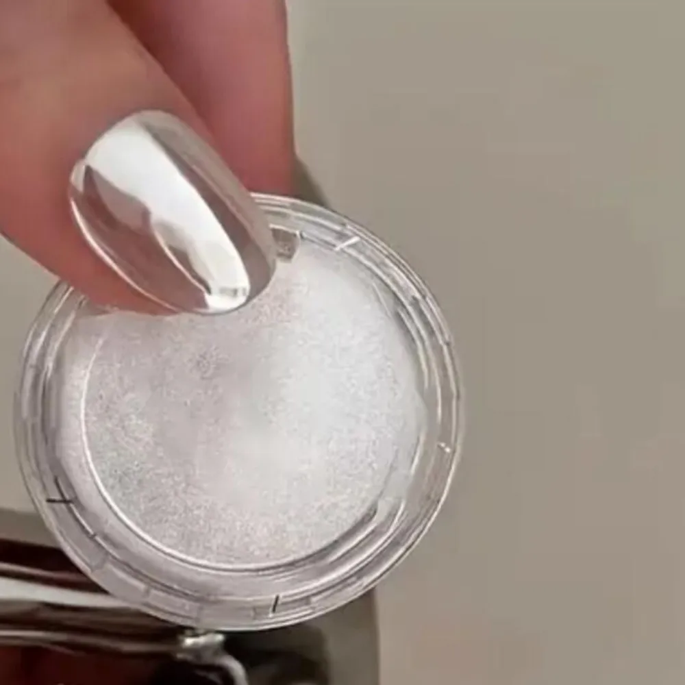 0,5g/tarro de polvo cromado para uñas, espejo metálico de alto brillo, polvo cromado para decoración de uñas, pigmento blanco plateado con purpurina para salones del hogar