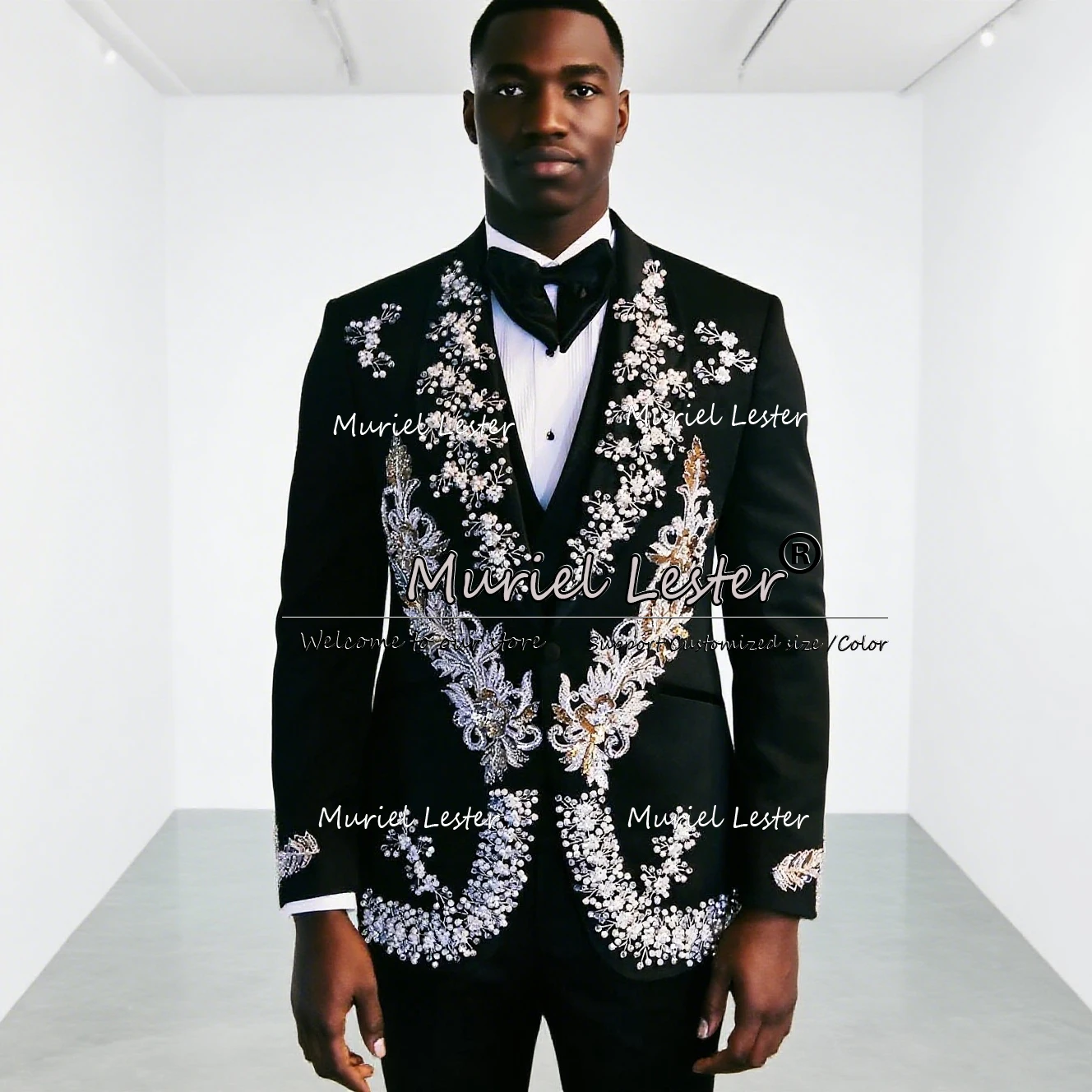 

Luxury Pearls Beaded Appliques Wedding Suits For Men 3 Pieces Sets Single Breasted Groom Blazers Customized Male Fashion Tuxedos
