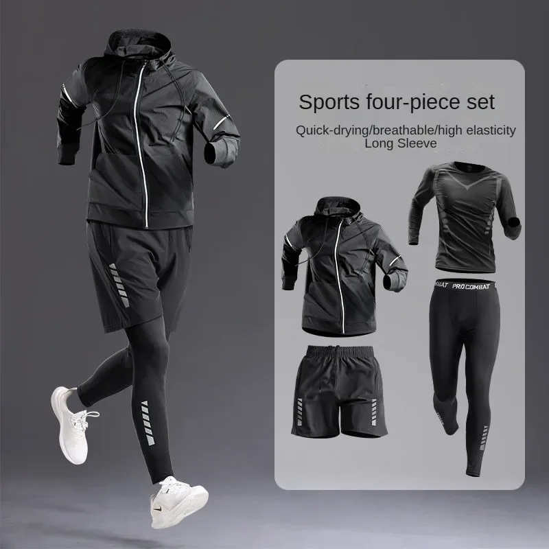 All-Season Men\'s Sportswear Set/Suit - Tracksuit for Running， Cycling, Fitness & Hiking，gym clothing men， jogging， boxing，5 pcs