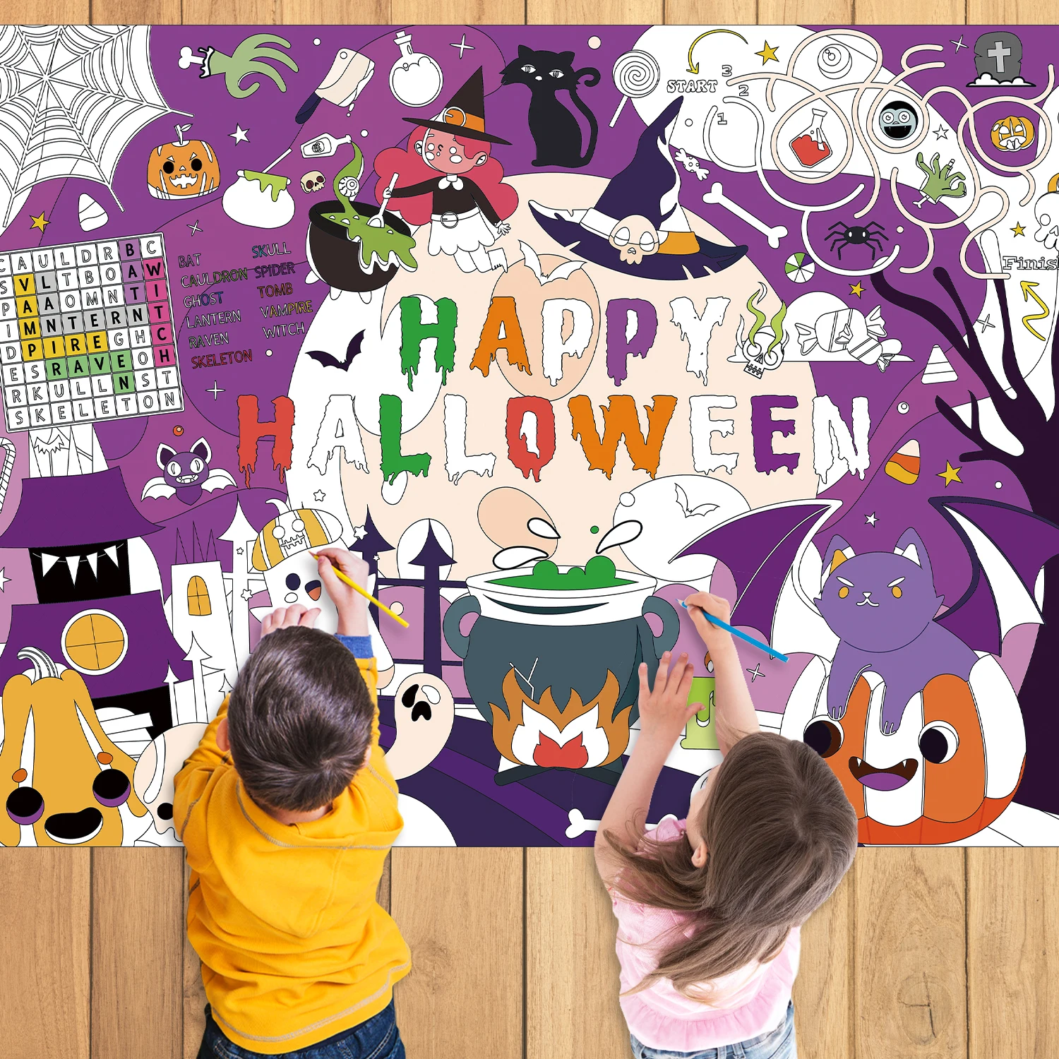 Libros de colorear DIY de calabaza de Halloween para niños, póster grande para colorear, mantel para niños y niñas, suministros para fiestas y festivales