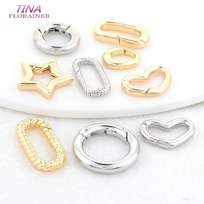 14K Gold Color Brass Round Heart Oval Star Necklace Bracelet Clasps Connector High Quality Diy Jewelry Accessories