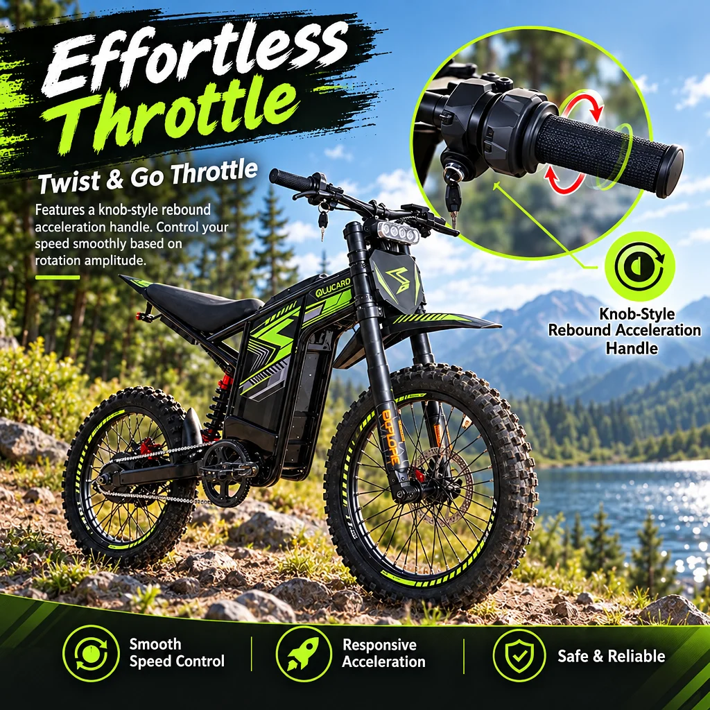 1500W Electric Motocross Bike, 52V 22.5Ah Off-Road E-Bike for Adults, 27MPH & 31-Mile Range, 19