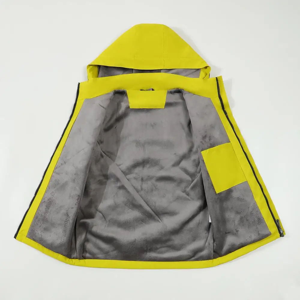 Logo gratuito personalizza giacca termica resistente - Cappotto foderato in pile con cappuccio staccabile, fodera in peluche a doppio tessuto 75D invernale all'aperto