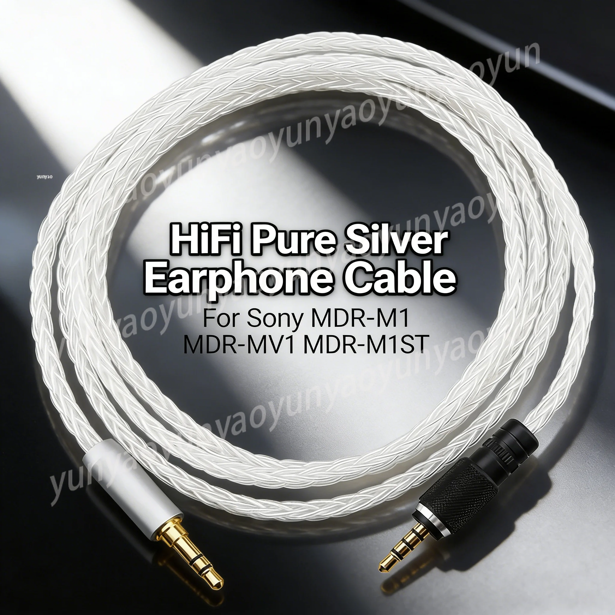 8 Core Pure Silver HIFI Earphone Cable Noise Reduction Replacement Wire for Sony MDR-M1 MDR-MV1 MDR-M1ST Headphones