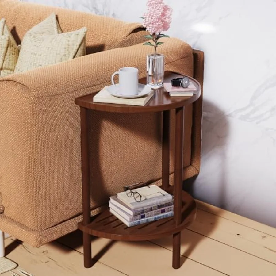 End Table Half Moon Side Tables Living Room Half Round 2 Tier Tables NightStand for Small Space in Living Room Bedroom Couch Ta