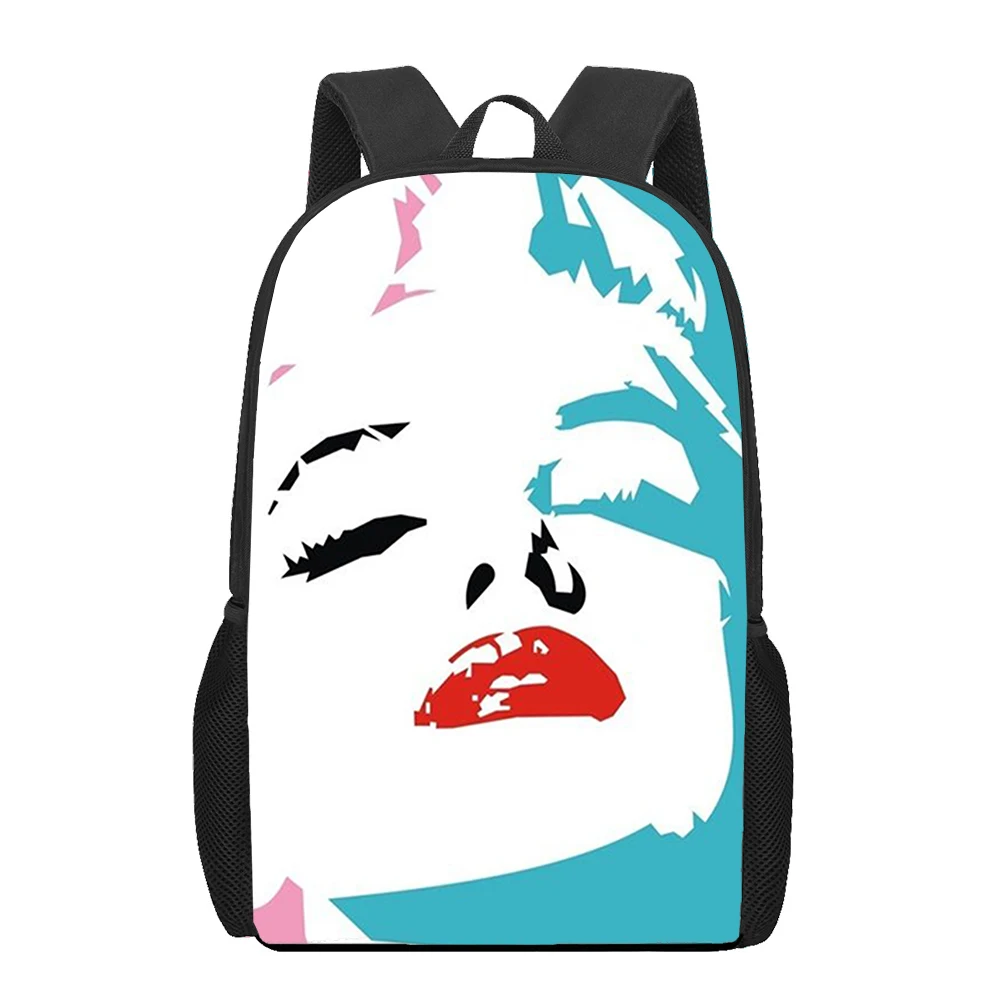 Marilyn Monroe Kinder-Schultaschen, 3D-gedruckte Büchertasche, Herren, 40,6 cm, Rucksack für Teenager, Jungen, Kindergarten-Rucksack, Kinder-Mochila